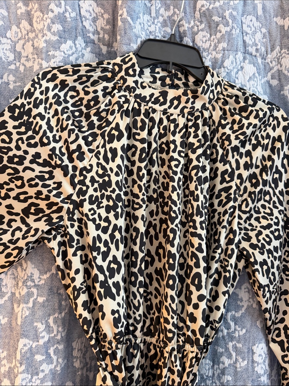 LOFT Leopard Print Long Sleeve Midi Dress - Black & Cream - Picture 2 of 5